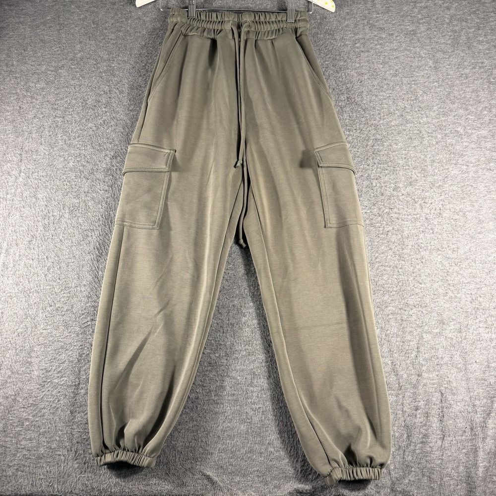 Ariella Green Cargo Jogger Pants Elastic Waist Tapered Casual Woman's USA Made